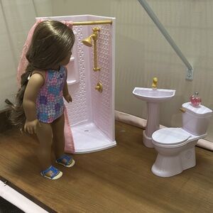 Our Generation Bathroom 18" American Girl doll bathroom shower toilet set